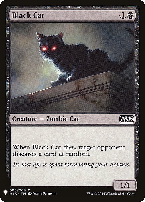 When Black Cat dies, target opponent discards a card at random.