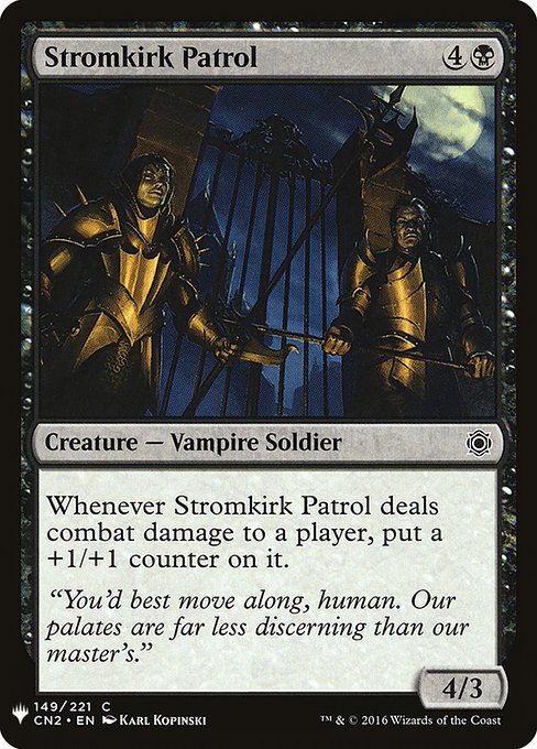 Whenever Stromkirk Patrol deals combat damage to a player, put a +1/+1 counter on it.