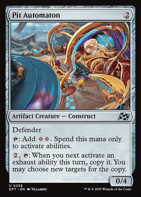 Defender
{T}: Add {C}{C}. Spend this mana only to activate abilities.
{2}, {T}: When you next activate an exhaust ability that isn't a mana ability this turn, copy it. You may choose new targets for the copy.