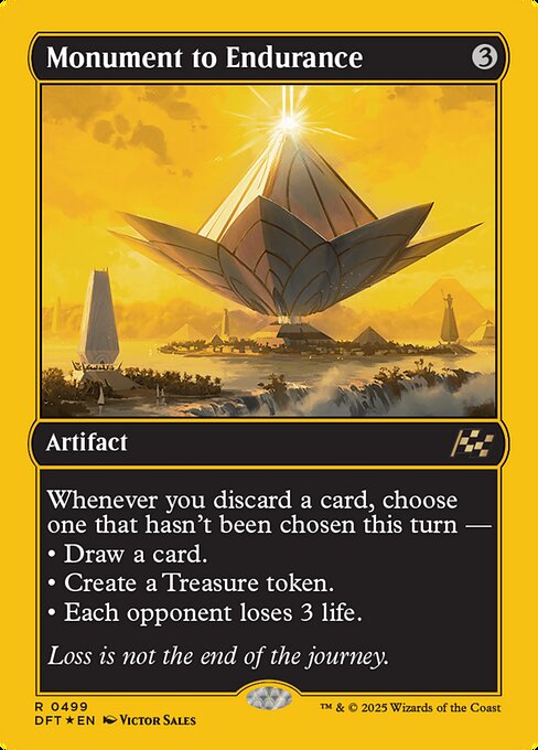 Whenever you discard a card, choose one that hasn't been chosen this turn —
• Draw a card.
• Create a Treasure token.
• Each opponent loses 3 life.