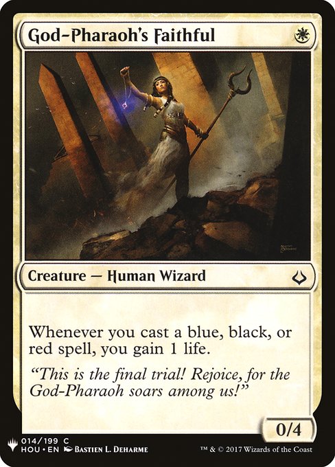 Whenever you cast a blue, black, or red spell, you gain 1 life.
