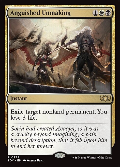 Exile target nonland permanent. You lose 3 life.