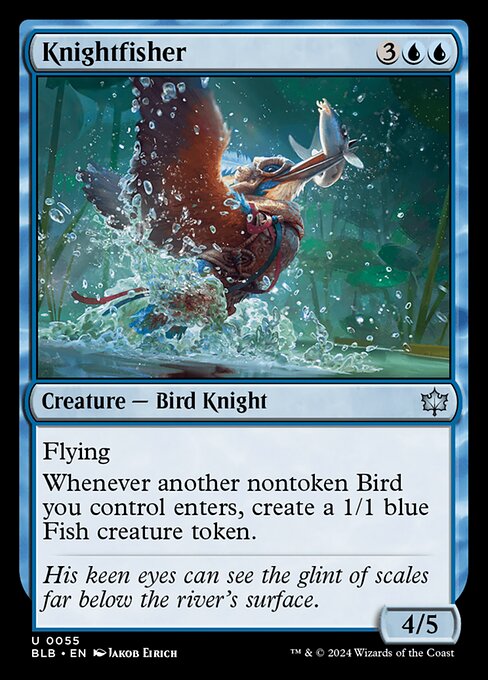 Flying
Whenever another nontoken Bird you control enters, create a 1/1 blue Fish creature token.