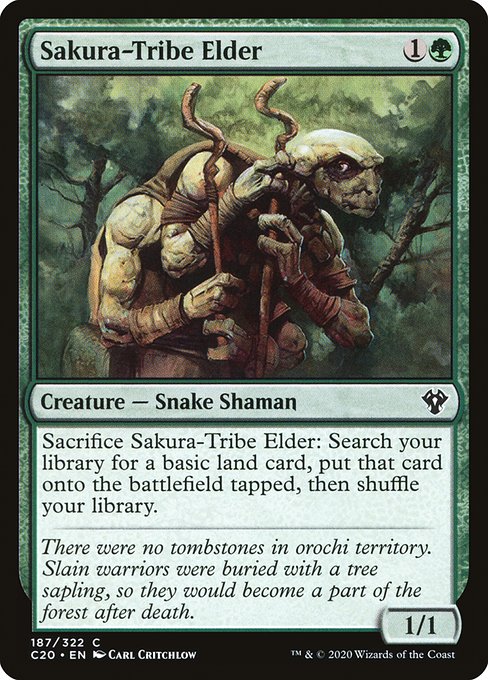 Sacrifice Sakura-Tribe Elder: Search your library for a basic land card, put that card onto the battlefield tapped, then shuffle.