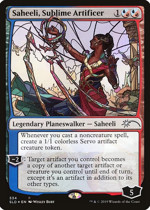 Whenever you cast a noncreature spell, create a 1/1 colorless Servo artifact creature token.
−2: Target artifact you control becomes a copy of another target artifact or creature you control until end of turn, except it's an artifact in addition to its other types.