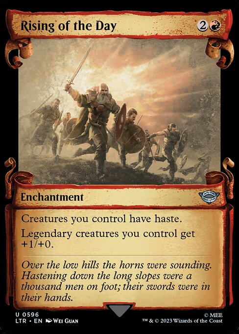 Creatures you control have haste.
Legendary creatures you control get +1/+0.