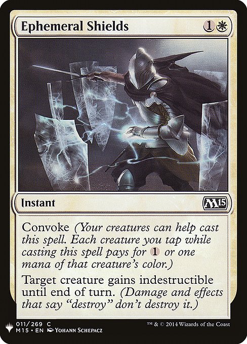 Convoke (Your creatures can help cast this spell. Each creature you tap while casting this spell pays for {1} or one mana of that creature's color.)
Target creature gains indestructible until end of turn. (Damage and effects that say "destroy" don't destroy it.)