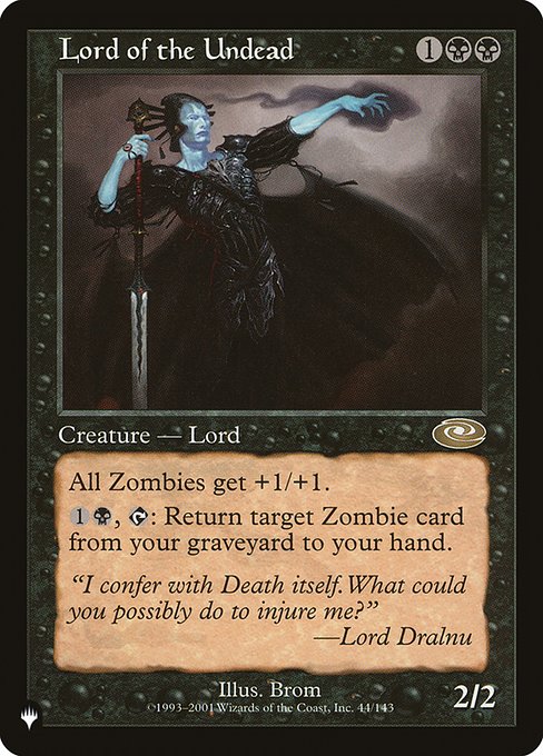 Other Zombie creatures get +1/+1.
{1}{B}, {T}: Return target Zombie card from your graveyard to your hand.