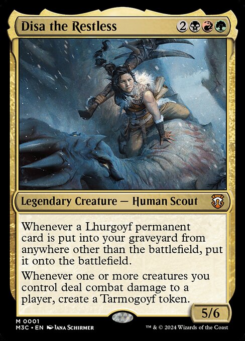 Whenever a Lhurgoyf permanent card is put into your graveyard from anywhere other than the battlefield, put it onto the battlefield.
Whenever one or more creatures you control deal combat damage to a player, create a Tarmogoyf token.