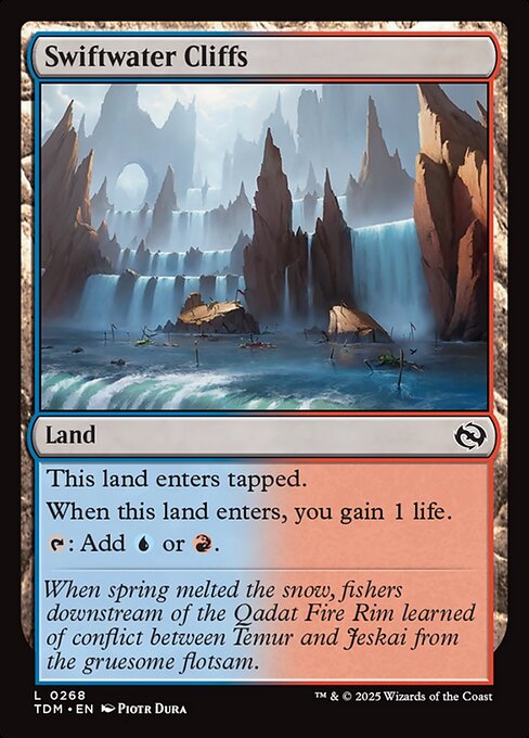 This land enters tapped.
When this land enters, you gain 1 life.
{T}: Add {U} or {R}.