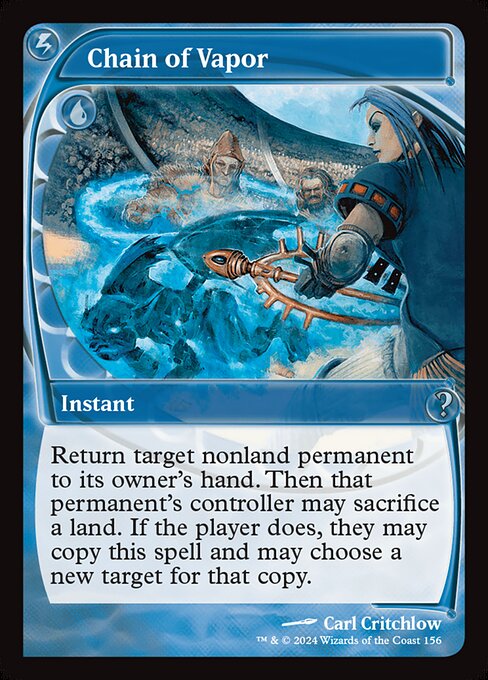 Return target nonland permanent to its owner's hand. Then that permanent's controller may sacrifice a land. If the player does, they may copy this spell and may choose a new target for that copy.