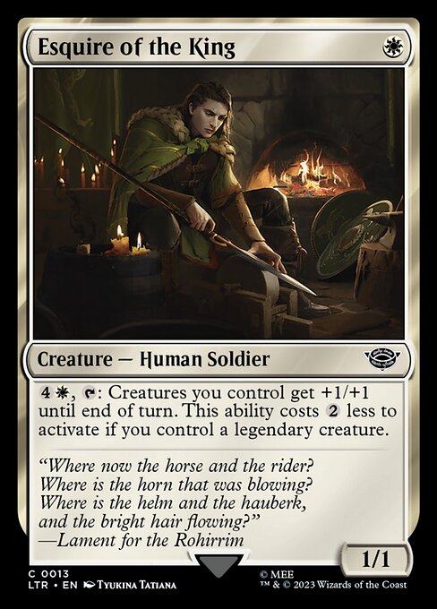 {4}{W}, {T}: Creatures you control get +1/+1 until end of turn. This ability costs {2} less to activate if you control a legendary creature.