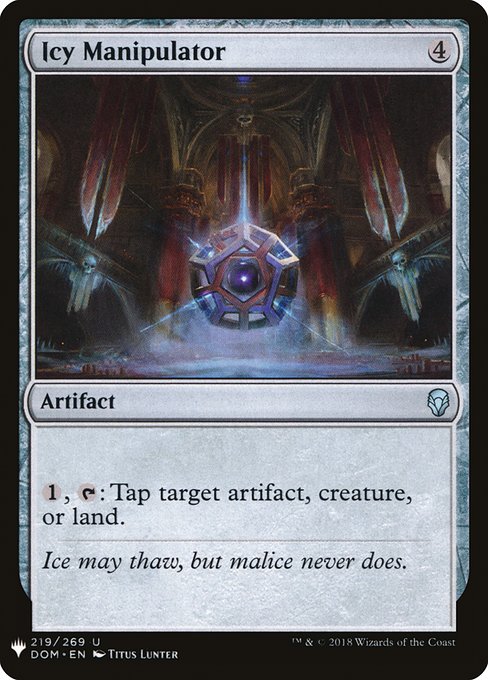 {1}, {T}: Tap target artifact, creature, or land.