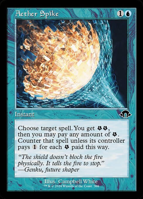Choose target spell. You get {E}{E} (two energy counters), then you may pay any amount of {E}. Counter that spell unless its controller pays {1} for each {E} paid this way.