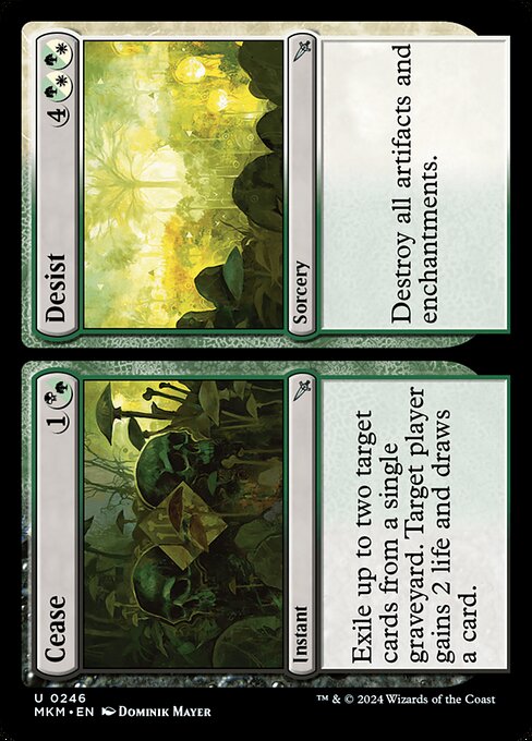 Exile up to two target cards from a single graveyard. Target player gains 2 life and draws a card.   Destroy all artifacts and enchantments.