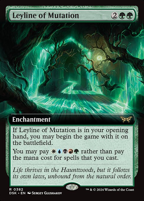 If Leyline of Mutation is in your opening hand, you may begin the game with it on the battlefield.
You may pay {W}{U}{B}{R}{G} rather than pay the mana cost for spells you cast.
