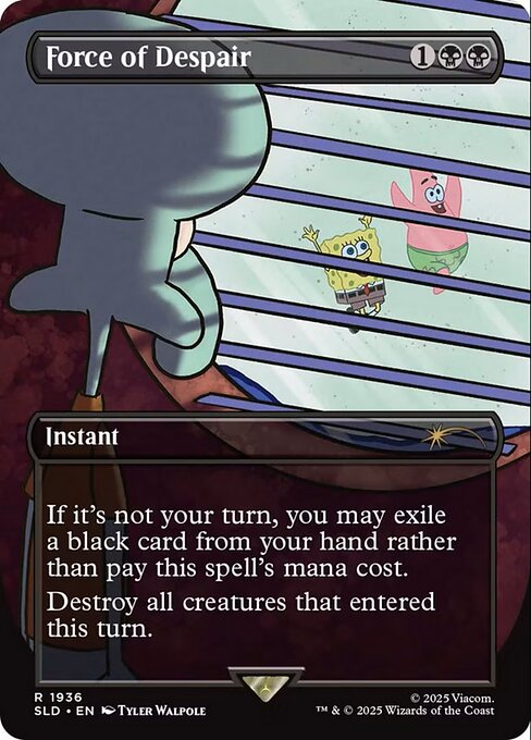 If it's not your turn, you may exile a black card from your hand rather than pay this spell's mana cost.
Destroy all creatures that entered this turn.