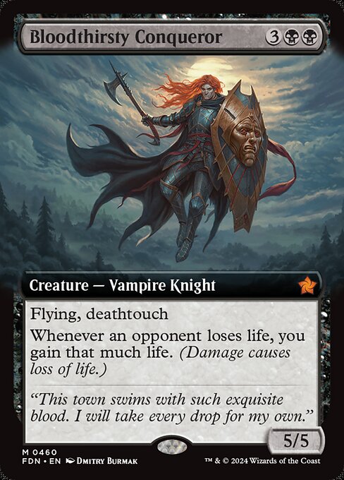Flying, deathtouch
Whenever an opponent loses life, you gain that much life. (Damage causes loss of life.)