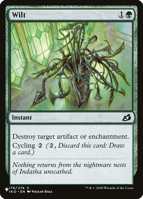 Destroy target artifact or enchantment.
Cycling {2} ({2}, Discard this card: Draw a card.)