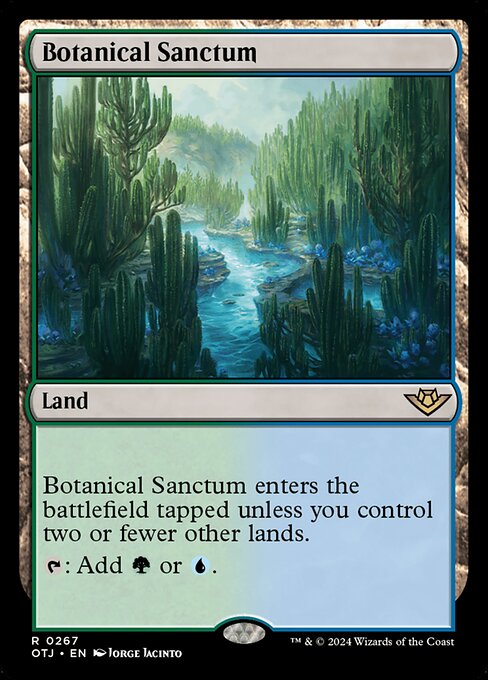 Botanical Sanctum enters the battlefield tapped unless you control two or fewer other lands.
{T}: Add {G} or {U}.