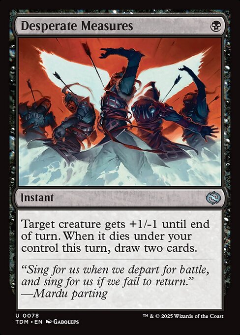 Target creature gets +1/-1 until end of turn. When it dies under your control this turn, draw two cards.