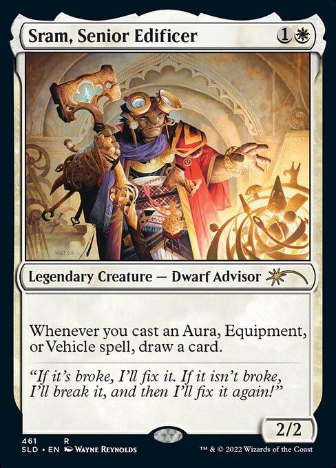 Whenever you cast an Aura, Equipment, or Vehicle spell, draw a card.