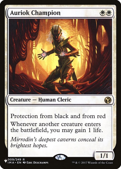 Protection from black and from red
Whenever another creature enters, you may gain 1 life.