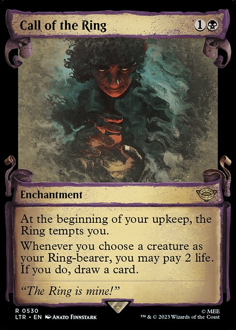 At the beginning of your upkeep, the Ring tempts you.
Whenever you choose a creature as your Ring-bearer, you may pay 2 life. If you do, draw a card.