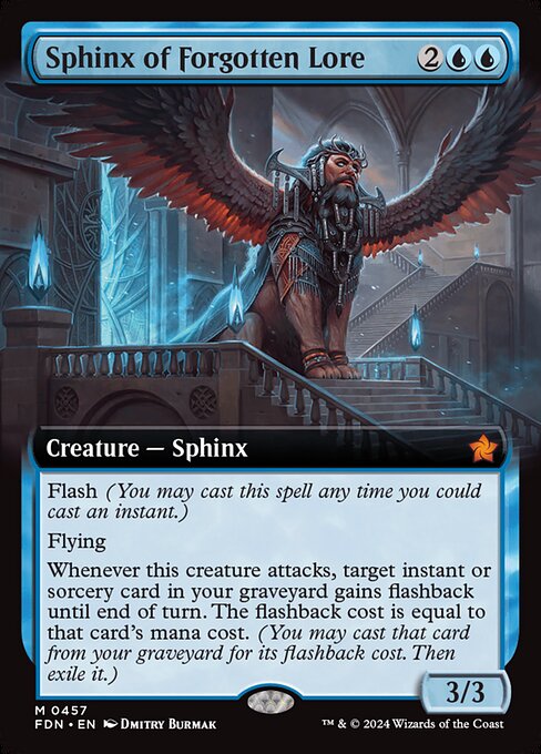 Flash (You may cast this spell any time you could cast an instant.)
Flying
Whenever this creature attacks, target instant or sorcery card in your graveyard gains flashback until end of turn. The flashback cost is equal to that card's mana cost. (You may cast that card from your graveyard for its flashback cost. Then exile it.)