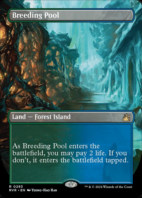 ({T}: Add {G} or {U}.)
As Breeding Pool enters the battlefield, you may pay 2 life. If you don't, it enters the battlefield tapped.