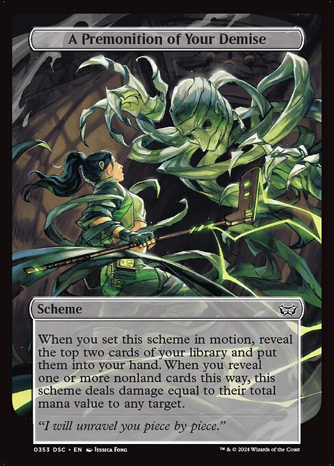 When you set this scheme in motion, reveal the top two cards of your library and put them into your hand. When you reveal one or more nonland cards this way, this scheme deals damage equal to their total mana value to any target.