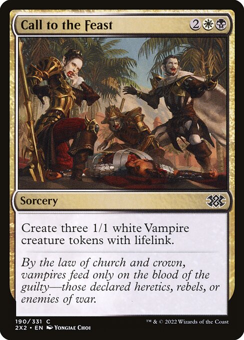 Create three 1/1 white Vampire creature tokens with lifelink.