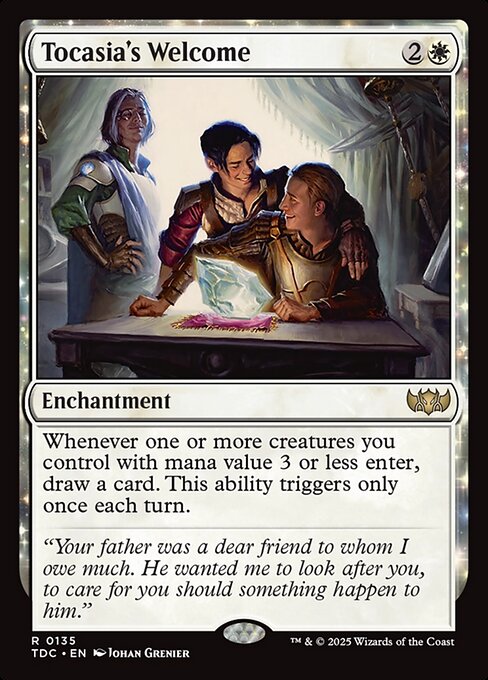 Whenever one or more creatures you control with mana value 3 or less enter, draw a card. This ability triggers only once each turn.