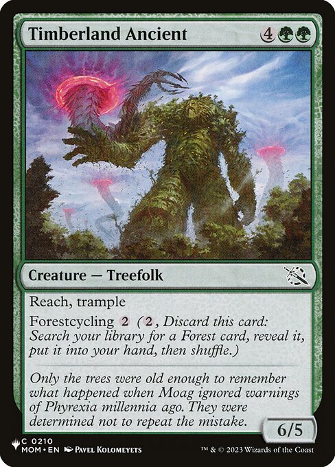Reach, trample
Forestcycling {2} ({2}, Discard this card: Search your library for a Forest card, reveal it, put it into your hand, then shuffle.)
