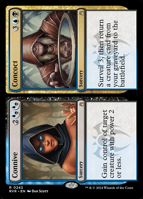 Gain control of target creature with power 2 or less.   Surveil 3, then return a creature card from your graveyard to the battlefield.
