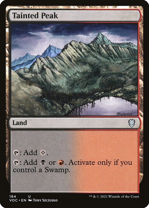 {T}: Add {C}.
{T}: Add {B} or {R}. Activate only if you control a Swamp.
