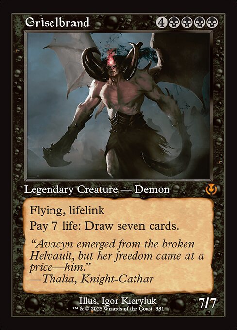 Flying, lifelink
Pay 7 life: Draw seven cards.