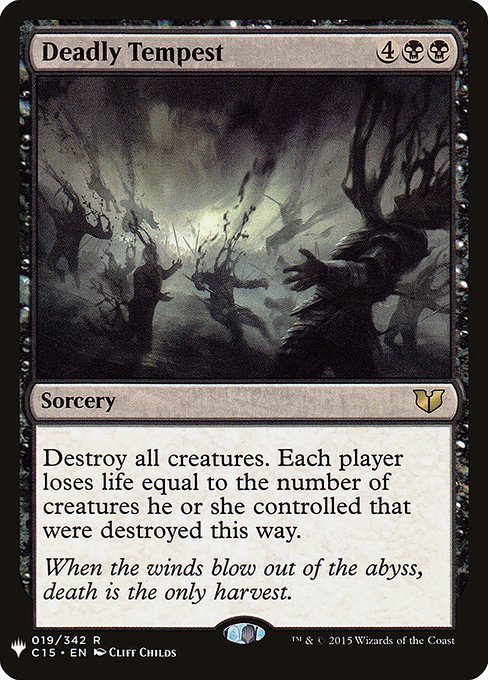 Destroy all creatures. Each player loses life equal to the number of creatures they controlled that were destroyed this way.