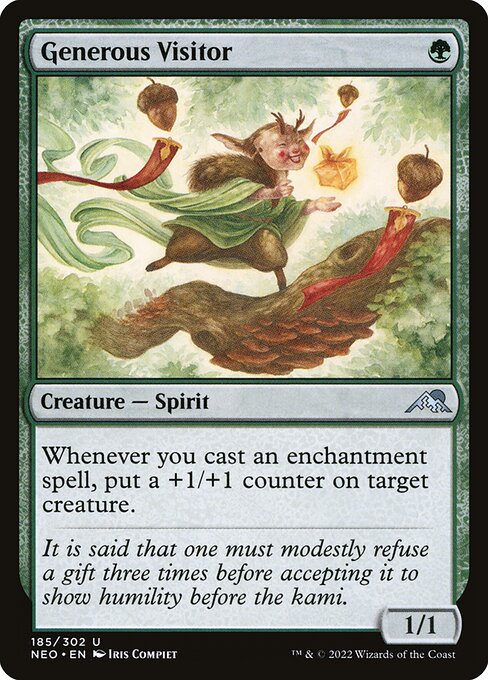 Whenever you cast an enchantment spell, put a +1/+1 counter on target creature.