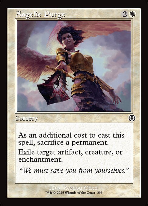 As an additional cost to cast this spell, sacrifice a permanent.
Exile target artifact, creature, or enchantment.