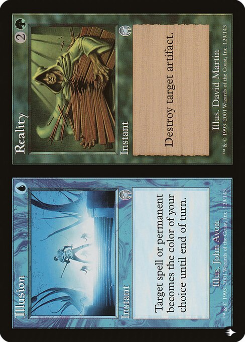 Target spell or permanent becomes the color of your choice until end of turn.   Destroy target artifact.