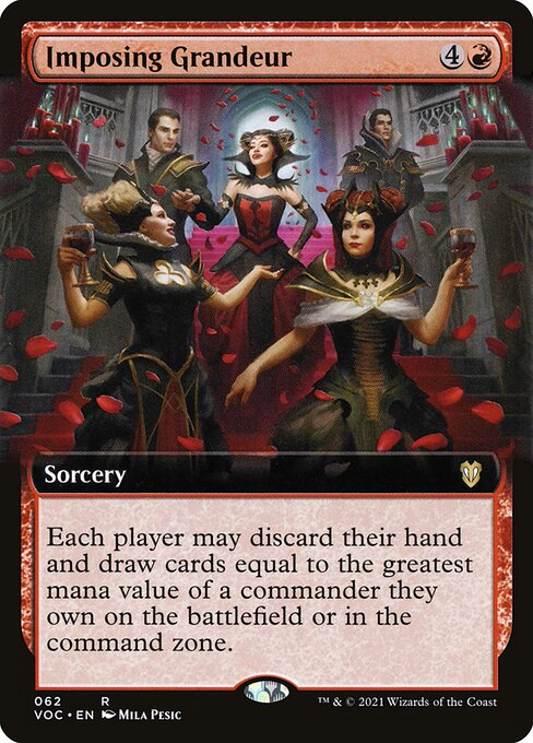 Each player may discard their hand and draw cards equal to the greatest mana value of a commander they own on the battlefield or in the command zone.