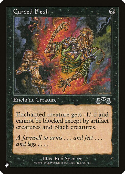 Enchant creature
Enchanted creature gets -1/-1 and has fear. (It can't be blocked except by artifact creatures and/or black creatures.)