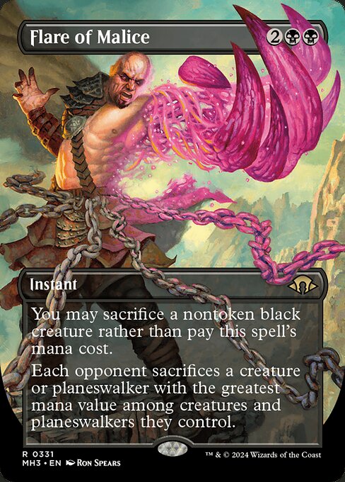 You may sacrifice a nontoken black creature rather than pay this spell's mana cost.
Each opponent sacrifices a creature or planeswalker with the greatest mana value among creatures and planeswalkers they control.