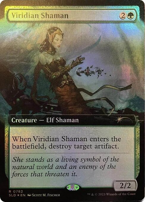 When Viridian Shaman enters, destroy target artifact.