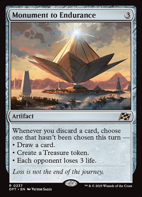 Whenever you discard a card, choose one that hasn't been chosen this turn —
• Draw a card.
• Create a Treasure token.
• Each opponent loses 3 life.