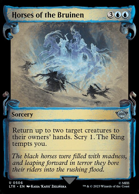 Return up to two target creatures to their owners' hands. Scry 1. The Ring tempts you.