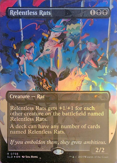 Relentless Rats gets +1/+1 for each other creature on the battlefield named Relentless Rats.
A deck can have any number of cards named Relentless Rats.