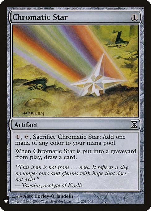 {1}, {T}, Sacrifice Chromatic Star: Add one mana of any color.
When Chromatic Star is put into a graveyard from the battlefield, draw a card.