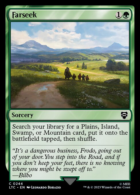 Search your library for a Plains, Island, Swamp, or Mountain card, put it onto the battlefield tapped, then shuffle.